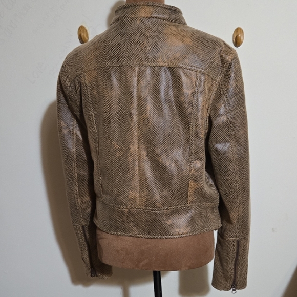 C24 Free People Snakeskin Fenix Vegan Leather Moto Jacket Sz Sm Zipper Details - Picture 6 of 11